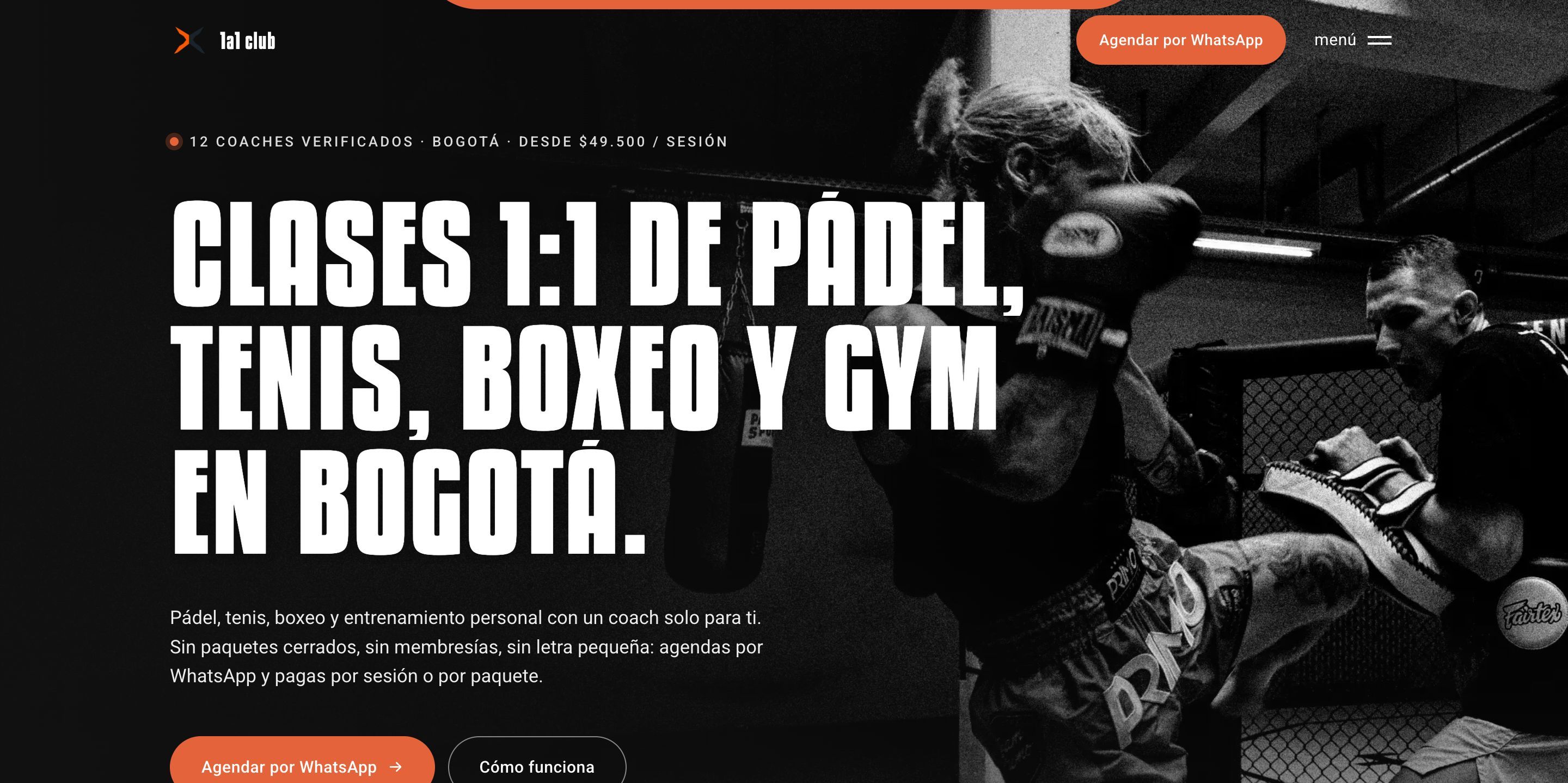 Portada del sitio de 1a1 club, clases uno a uno de deporte en Bogotá