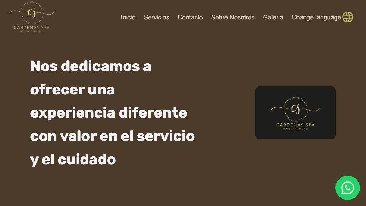 Portada del sitio web de Cardenas Spa, spa en Chicó Norte, Bogotá
