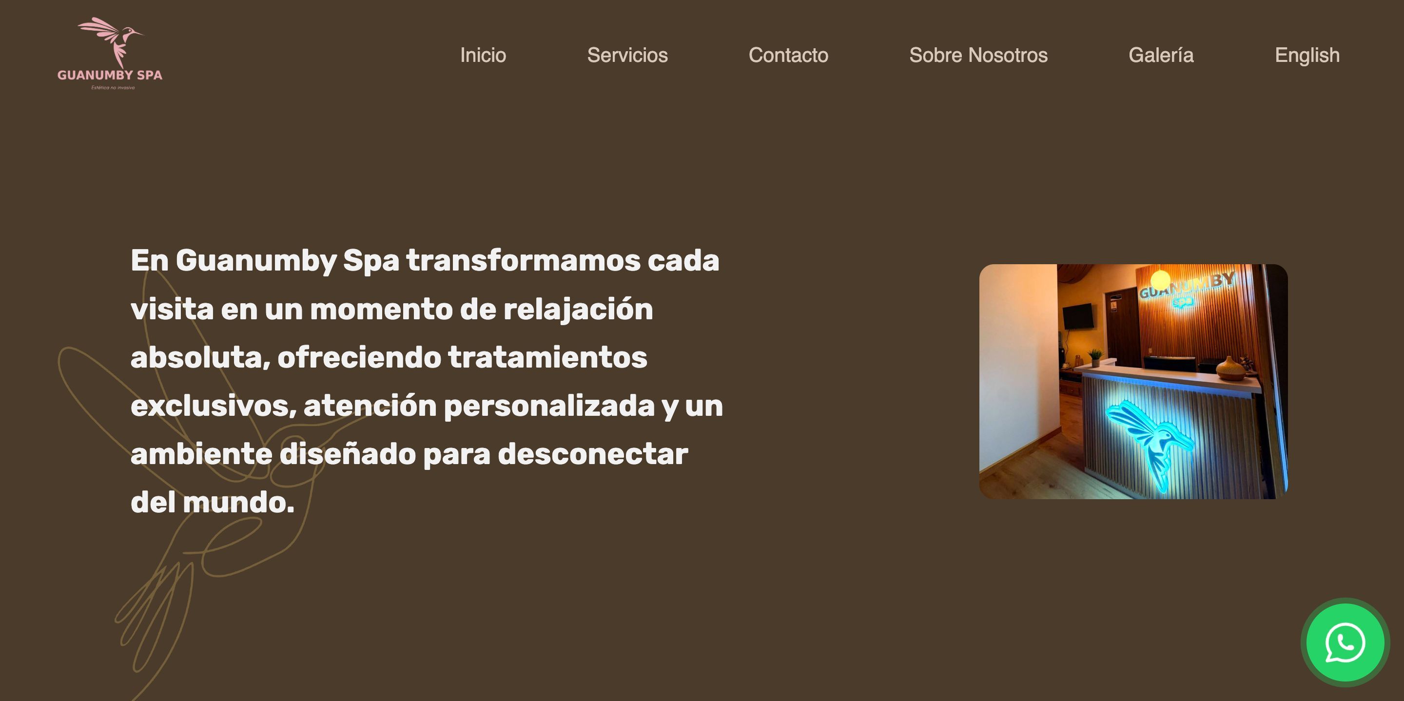 Portada del sitio web de Guanumby Spa, centro de estética y bienestar en Cajicá