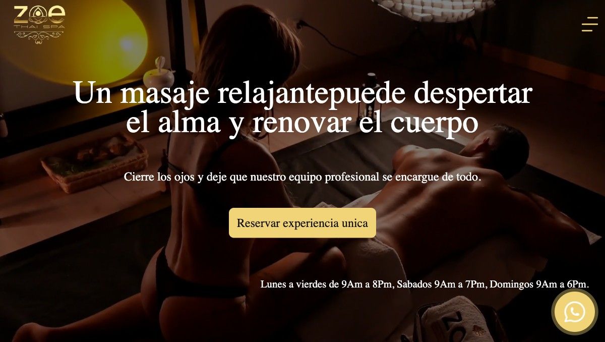 Portada del sitio web de Zoe Spa, spa de bienestar en Parque 93, Bogotá